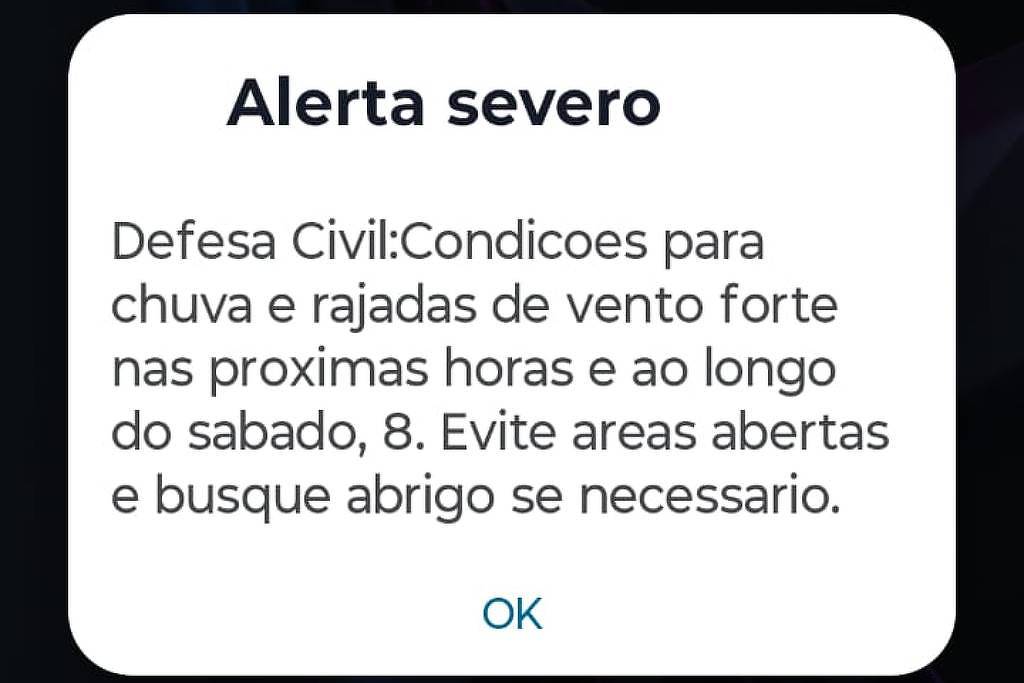 Alerta severo de chuva e vento forte em SP