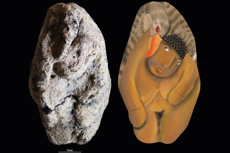 Descoberta de estatueta de 12 mil anos revela cena mitológica entre mulher e ganso