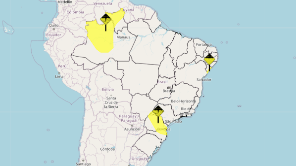 Alerta amarelo para chuvas intensas em oito estados brasileiros