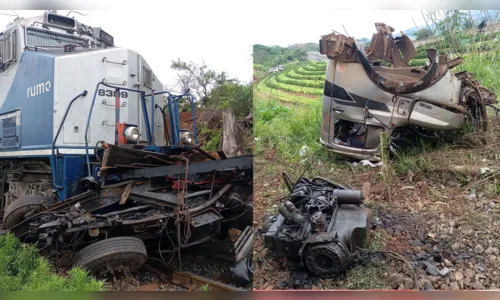 Caminhão é partido ao meio em colisão com trem em Marilândia do Sul