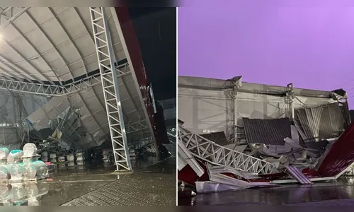 Tempestade provoca desabamento de fábrica em Videira, SC