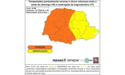 Frente fria traz temporais ao Paraná neste domingo