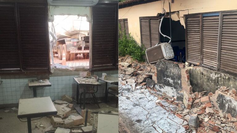 Caminhão atinge muro de escola em Pindaré-Mirim