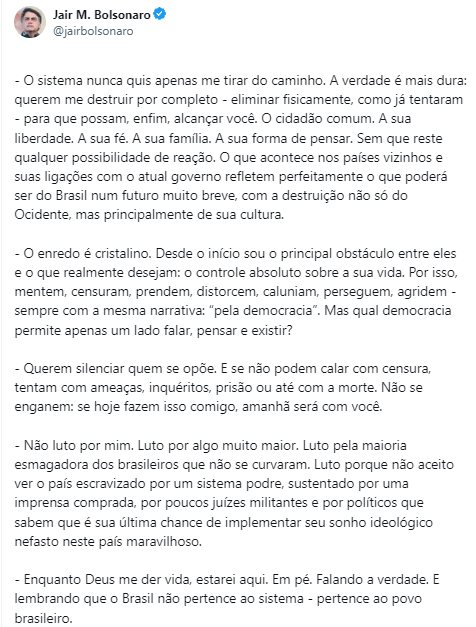 Bolsonaro afirma que querem “destruí-lo”