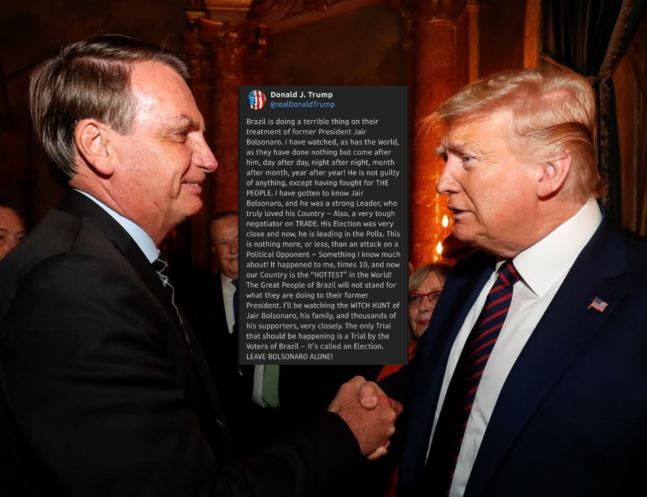 Trump pede “deixem Bolsonaro em paz” e diz que julgamento deve ser nas urnas