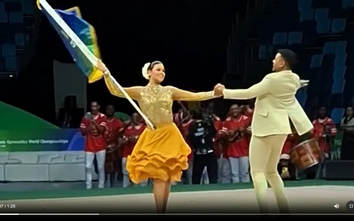 Viradouro Encanta no Mundial de Ginástica Rítmica no Rio com Show de Mestre-Sala e Porta-Bandeira