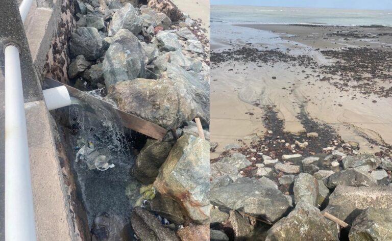 Despejo de esgoto na praia da Ponta d’Areia gera preocupação em São Luís