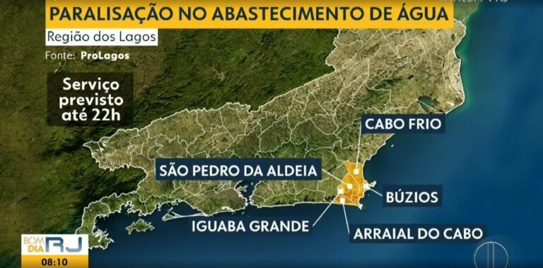 Cinco cidades da Região dos Lagos têm fornecimento de água interrompido nesta quarta